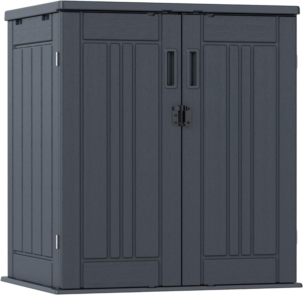 Outdoor Storage Cabinet with 2 Shelves, Waterproof Resin Vertical Tool Shed, ...