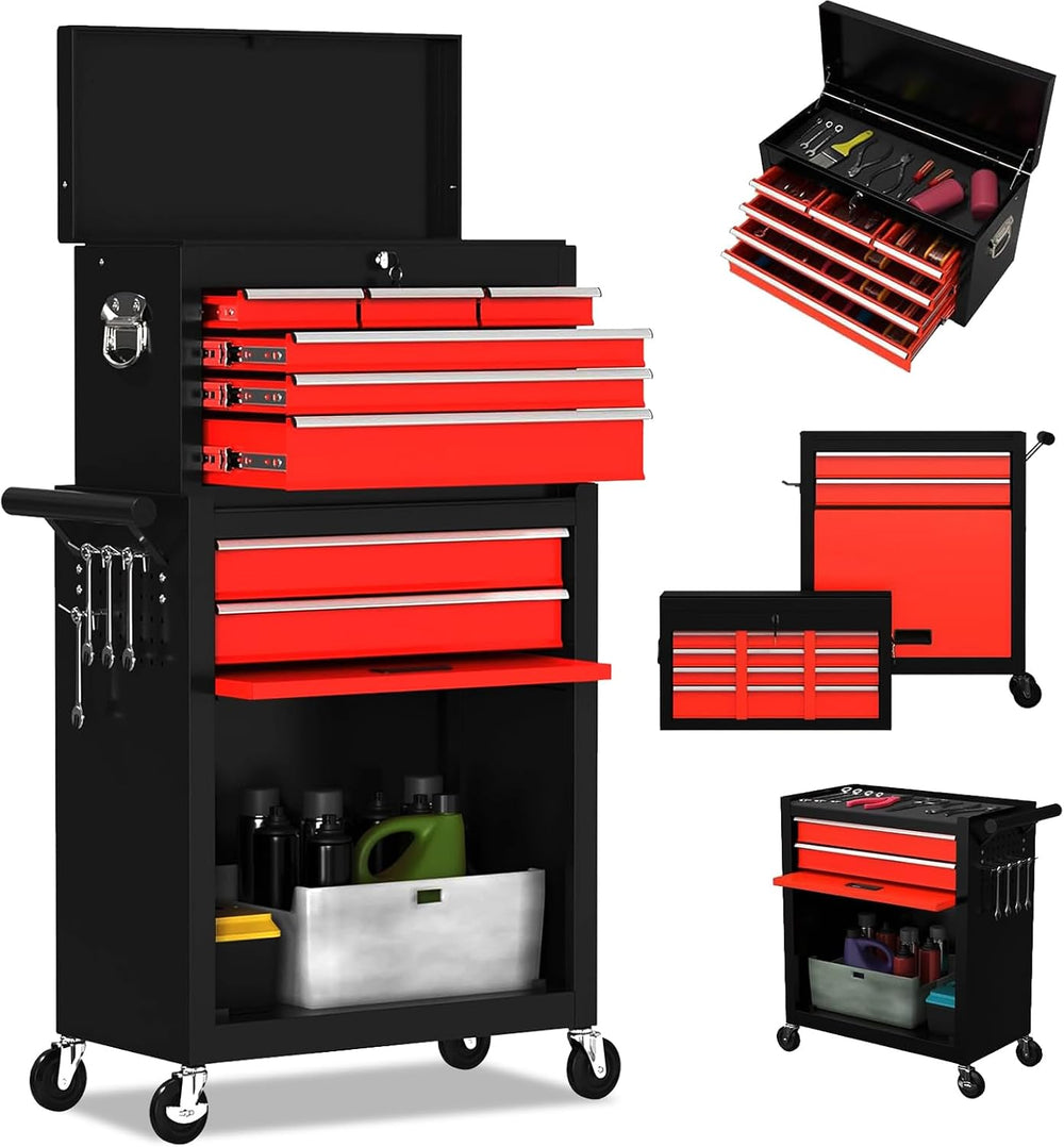 8-Drawer High Capacity Rolling Tool Chest, Removable Cabinet Storage Tool Box...