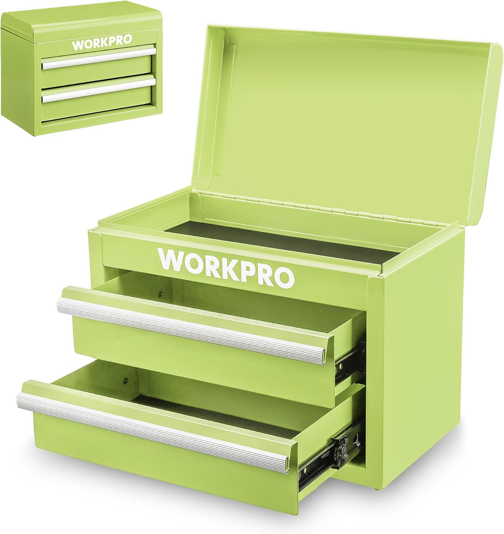 WORKPRO Metal Mini Tool Box with 2 Drawers and Top Storage