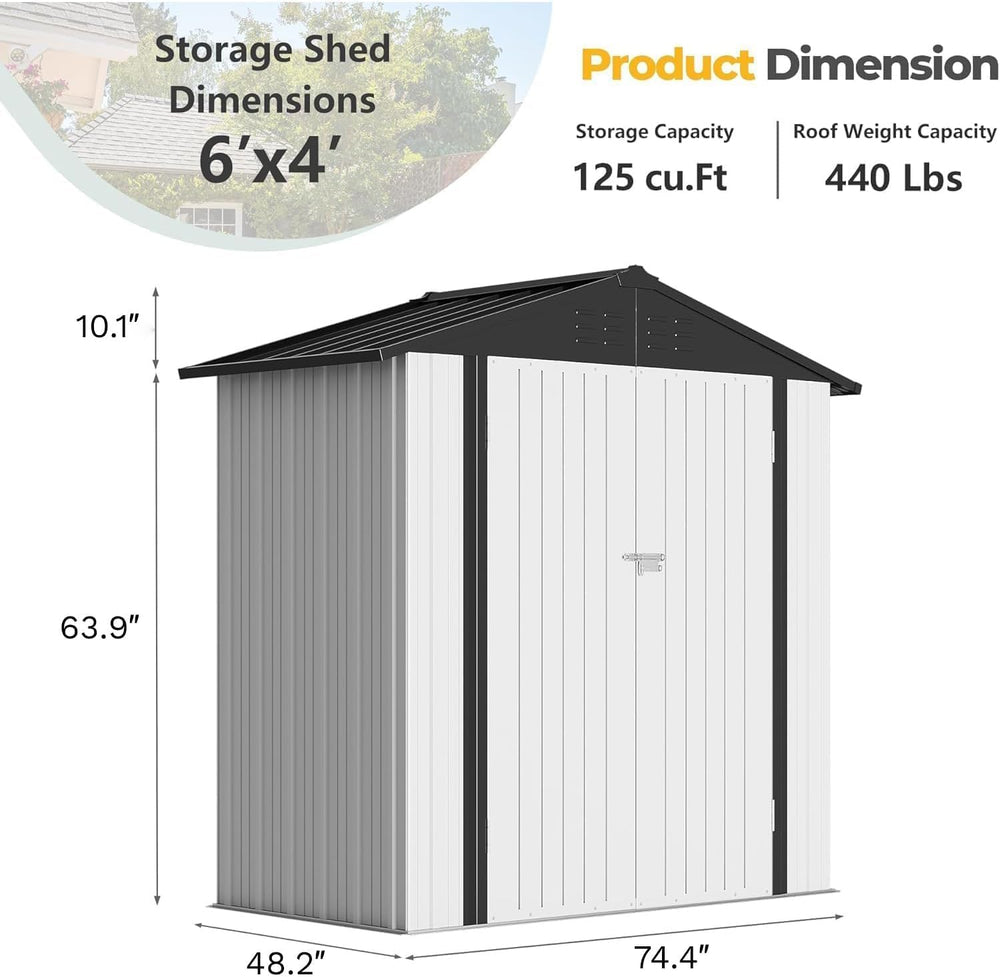 Furniwell 6x4 FT Outdoor Storage Shed, Metal Garden Sheds Outdoor Storage Hou...