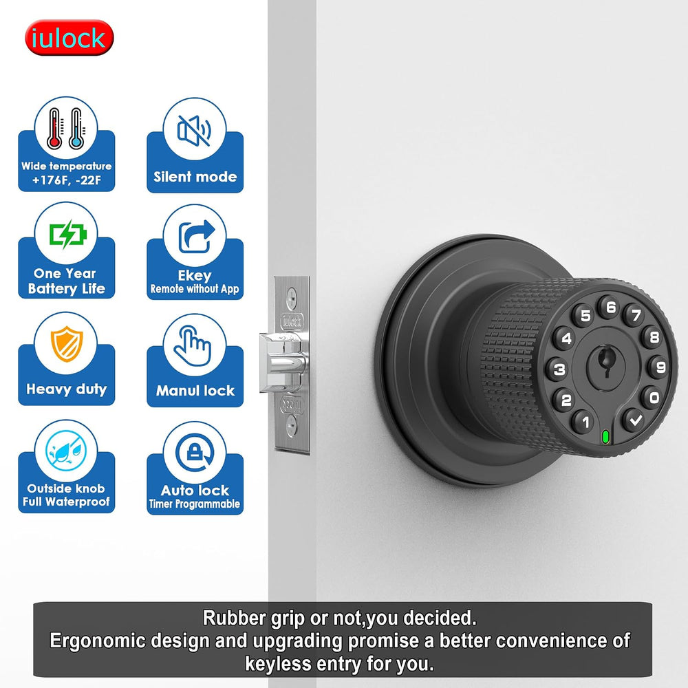 Keypad & Key Smart Door Lock, 50 User Codes, Waterproof, Auto Lock - Matt...