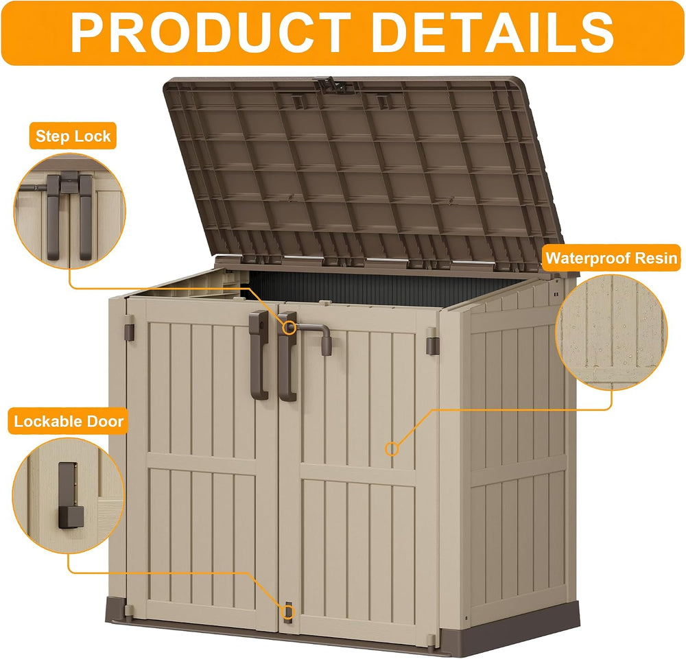 Outdoor Storage Box & Cabinet 36 Cu Ft, Patio Storage Box, Brown
