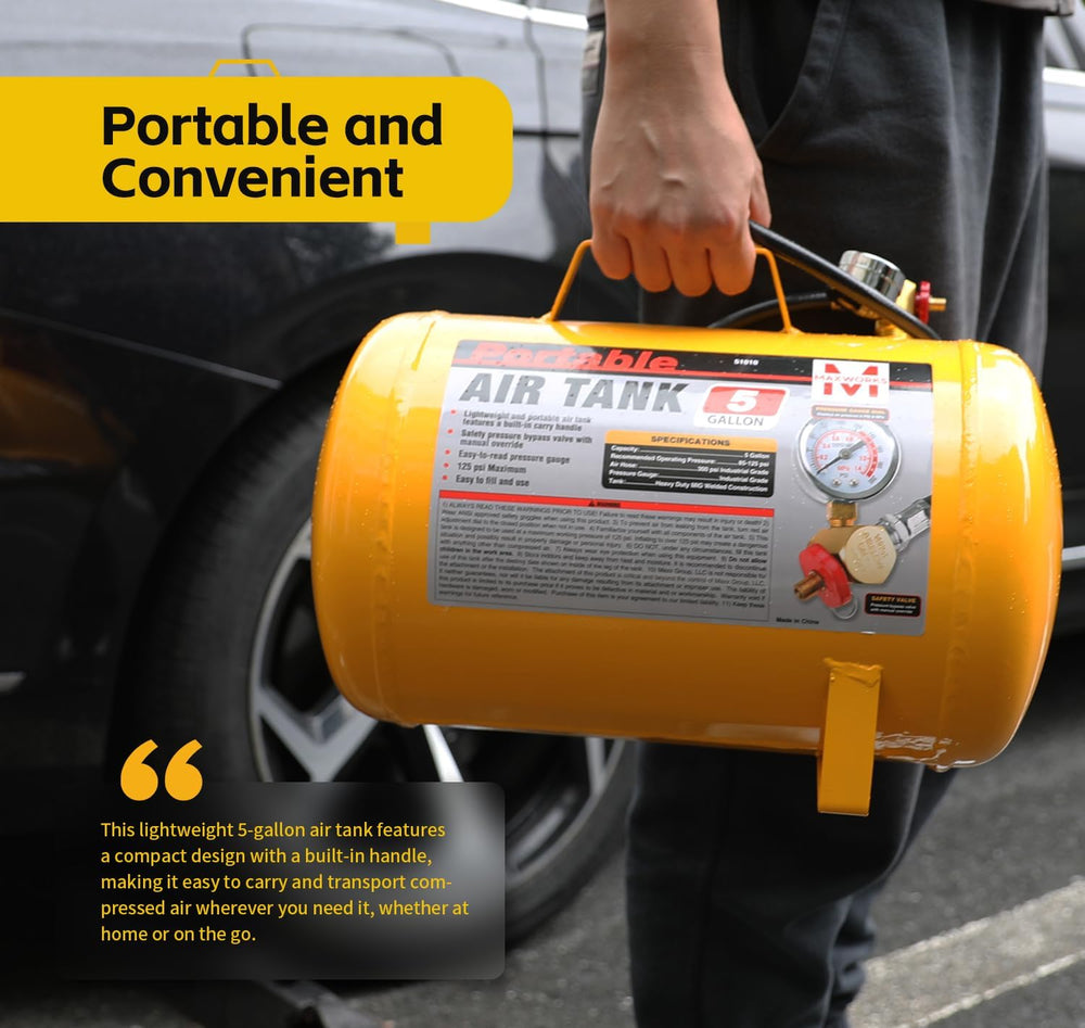 MaxWorks 5 Gallon 140 PSI Max Portable Air Tank with Hose & Gauge (51010)