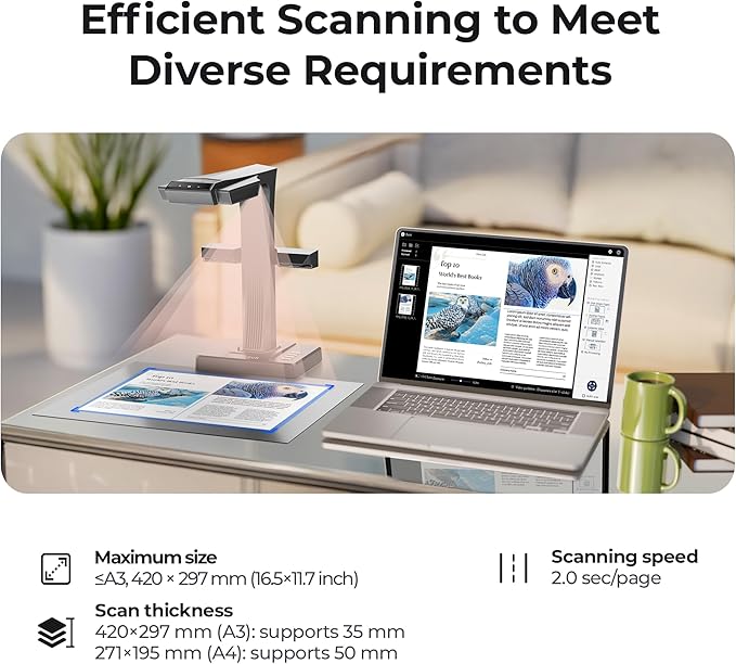 CZUR ET16 Plus Advanced Book & Document Scanner, 2nd Gen Auto-Flatten&...
