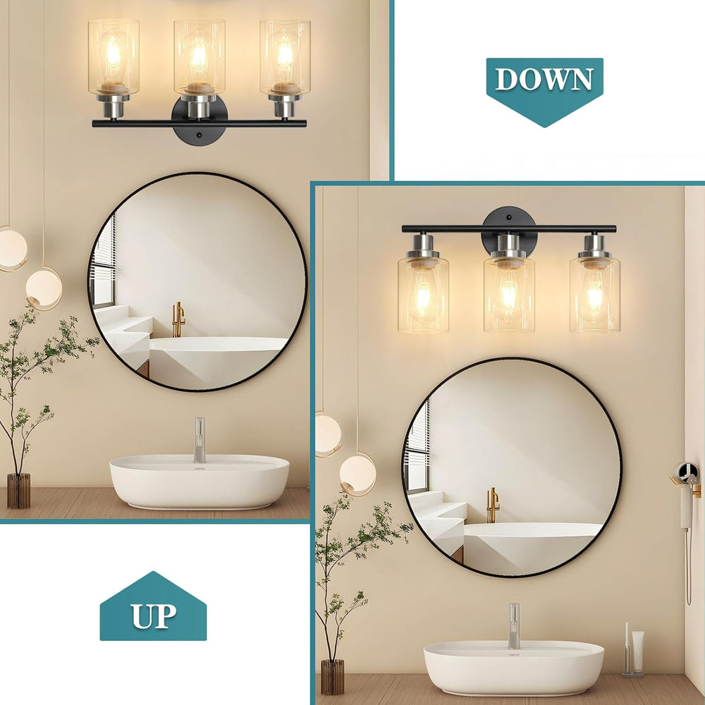 Modern Bathroom Light Fixtures, 3 Light Vanity Lights, Black and Brushed Nick...