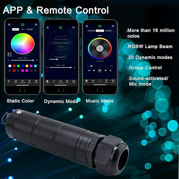 AZIMOM Car Use Bluetooth 6W RGBW LED Fiber Optic Lights Star Ceiling Light Kit