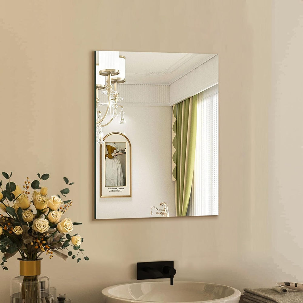 Mirrorons Frameless Wall Mirror 18" x 24", Modern Rectangle Bathroo...