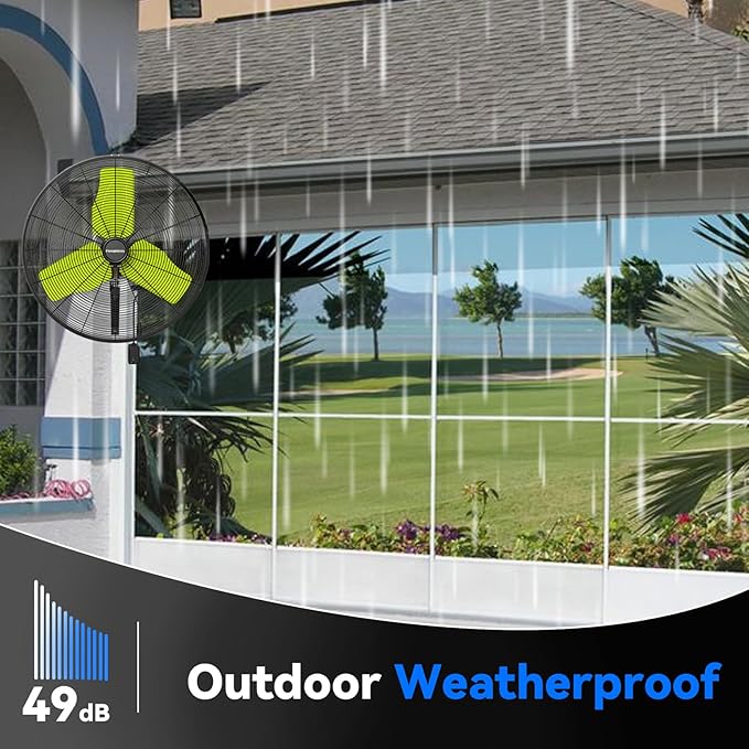 Pro 9500 CFM 24" Outdoor IP44 Waterproof Wall Mount Fan, 3-Speed Oscilla...