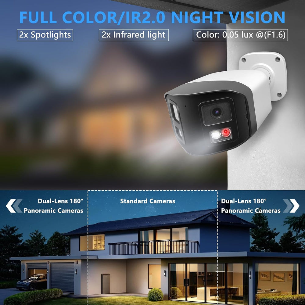 4MP 180 Degree Dual Lens PoE IP Security Camera with Two Way Talk