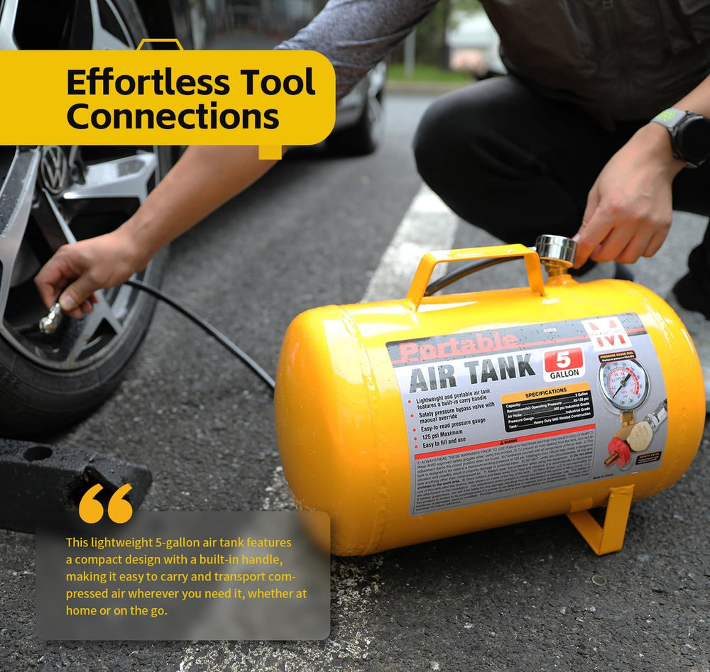 MaxWorks 5 Gallon 140 PSI Max Portable Air Tank with Hose & Gauge (51010)