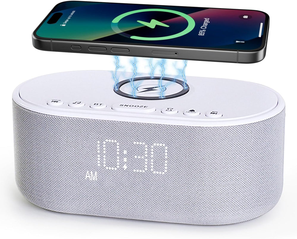Sound Machine Alarm Clock Wireless Charger: Bluetooth 10W Stereo Sound Speaker