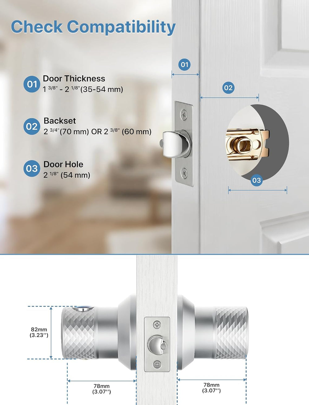 Smart Fingerprint Door Lock with App,Keypad Door Knob for Bedroom