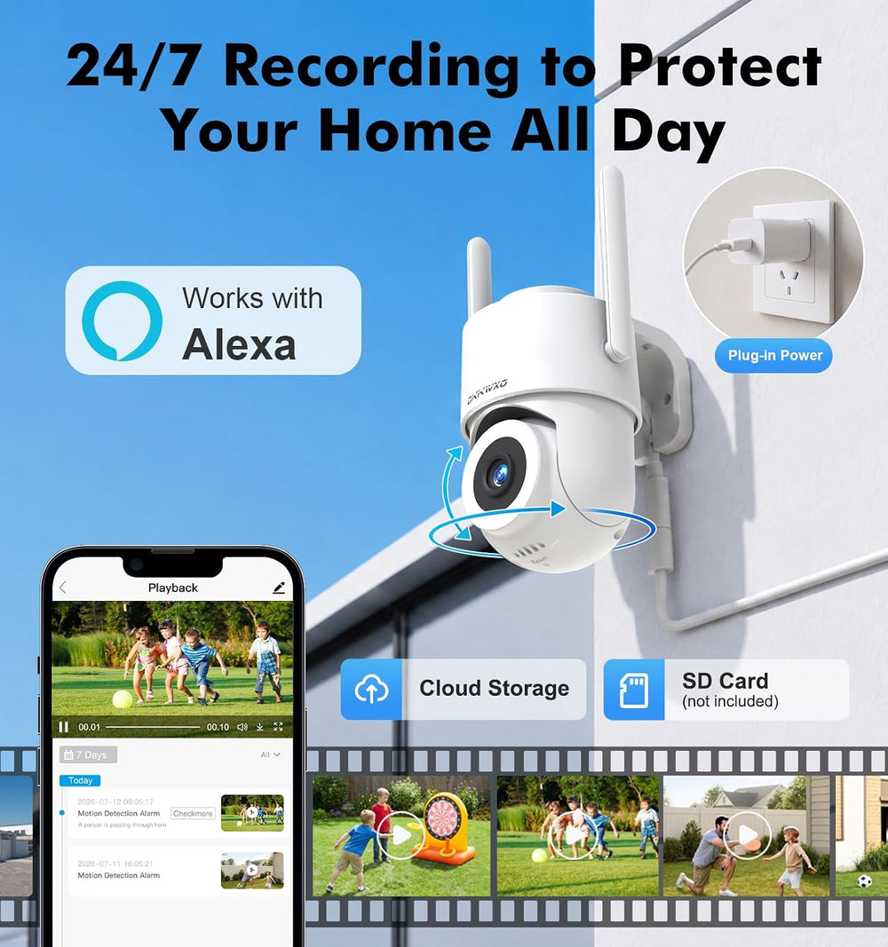 2.5K Outdoor WiFi Security Camera, Plug-in, 360° PTZ Auto Tracking