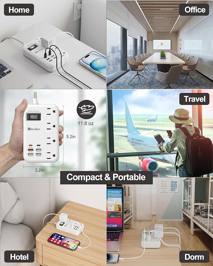 45W USB C Surge Protector Power Strip, Travel Power Strip
