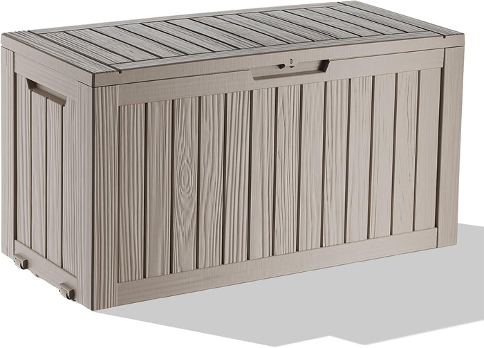 130 Gallon Resin Deck Box, Outdoor Storage Box, Waterproof UV Resistant Lockable,Weatherproof Organizer for Patio Furniture Cushions, Pool Accessories, Garden Tools, Indoor & Outdoor Use, Grey