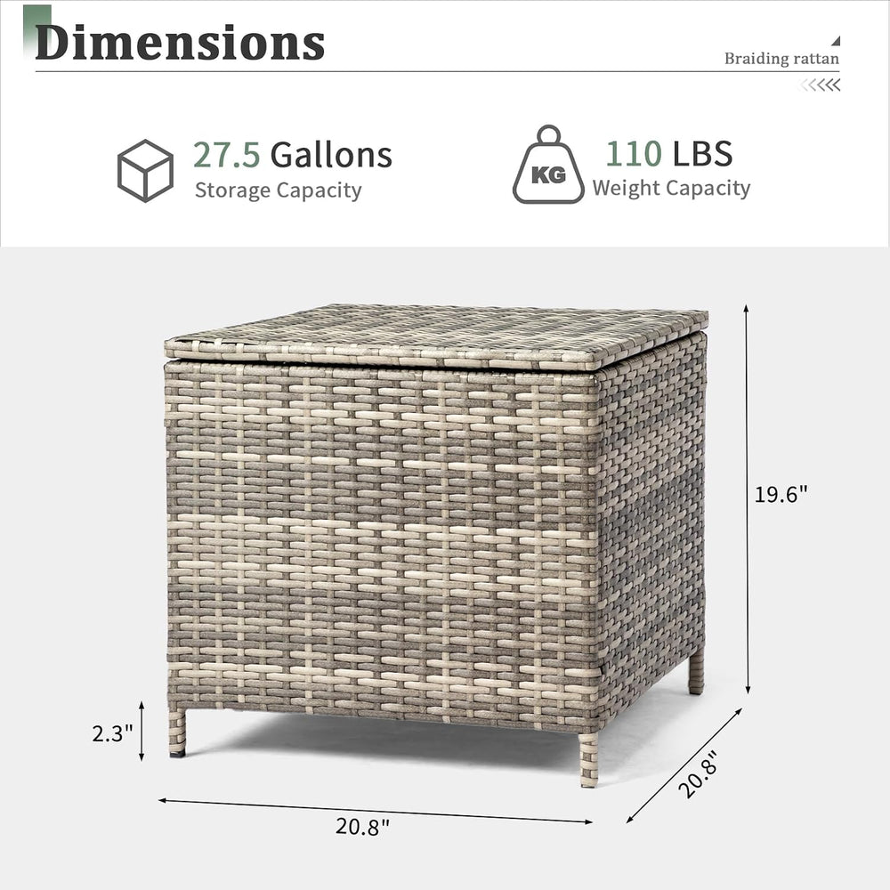 VINGLI 27 Gallon Outdoor Deck Box, Wicker Outdoor Storage Box with Lid, Small...