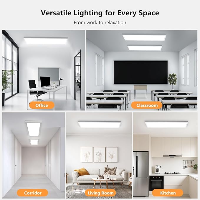 AIKVSXER 6 Pack 1x4 LED Flat Panel Light, 50W 5500LM Surface Mount Ceiling