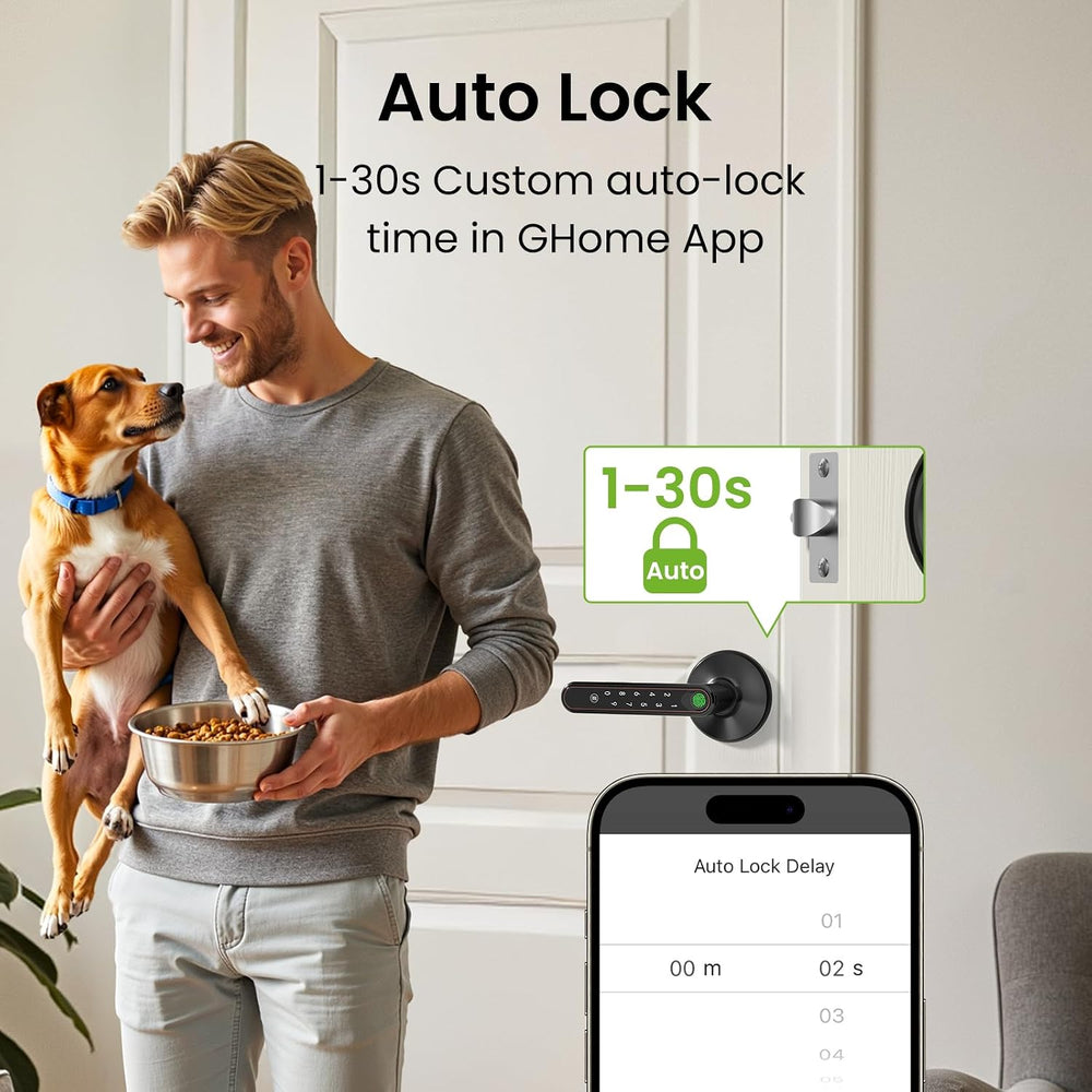 GHome Smart Fingerprint Door Knob with Lock, 4-in-1 Door Lock for Bedroom