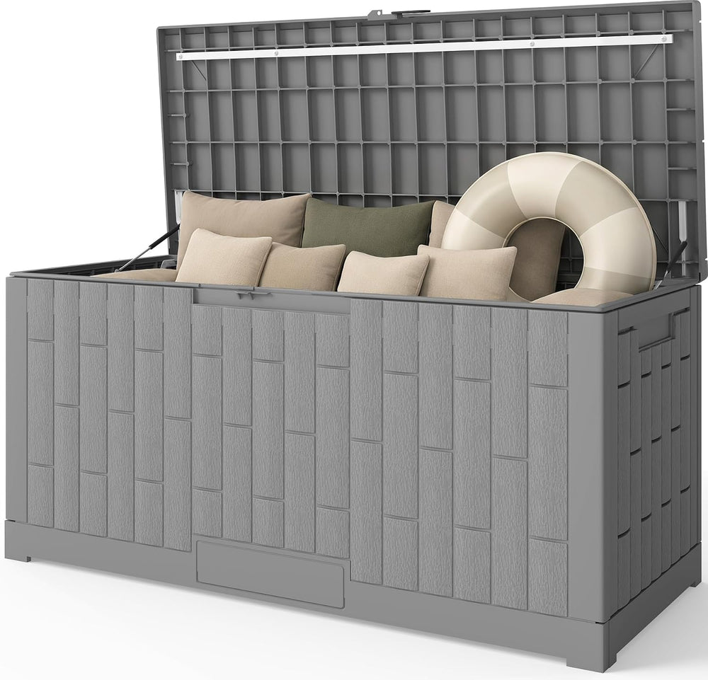 Outdoor Storage Box, 120 Gallon Waterproof Resin Patio Deck Box (Grey)