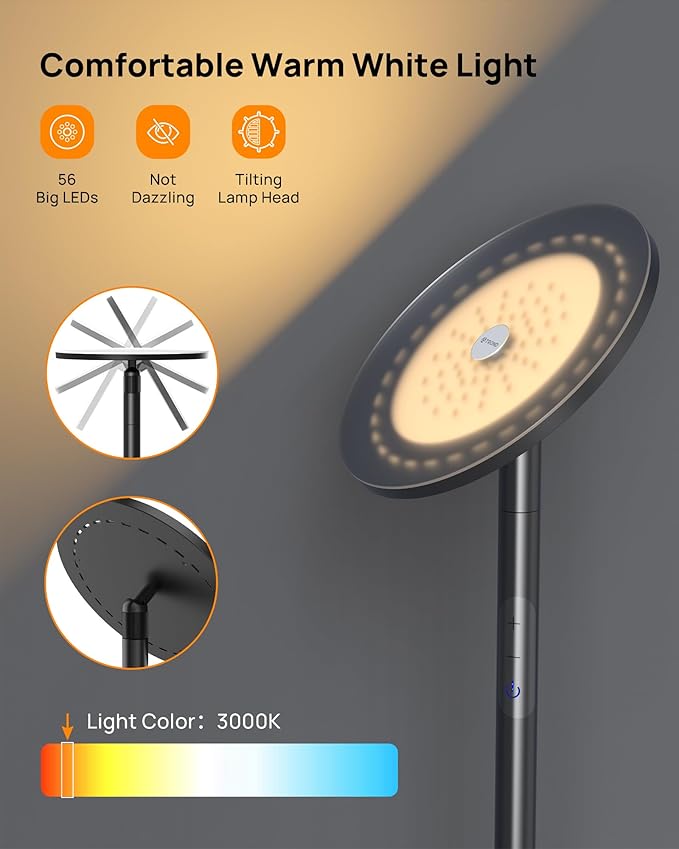 TROND Floor Lamp, 5000LM Super Bright Sky LED Modern Torchiere Standing Lamp