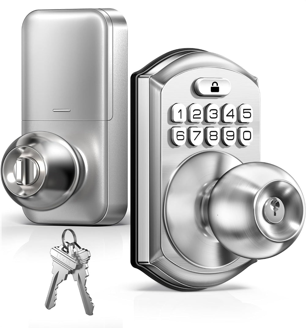 TEEHO TE003 Keypad Door Knob Lock, Keyless Entry Door Handle, Satin Nickel