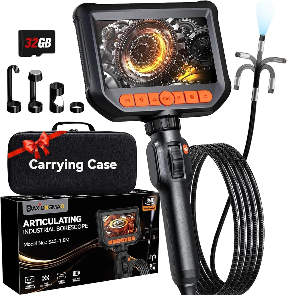 Two-Way Articulating Borescope, 1080P HD Industrial Inspection Endoscope Came...