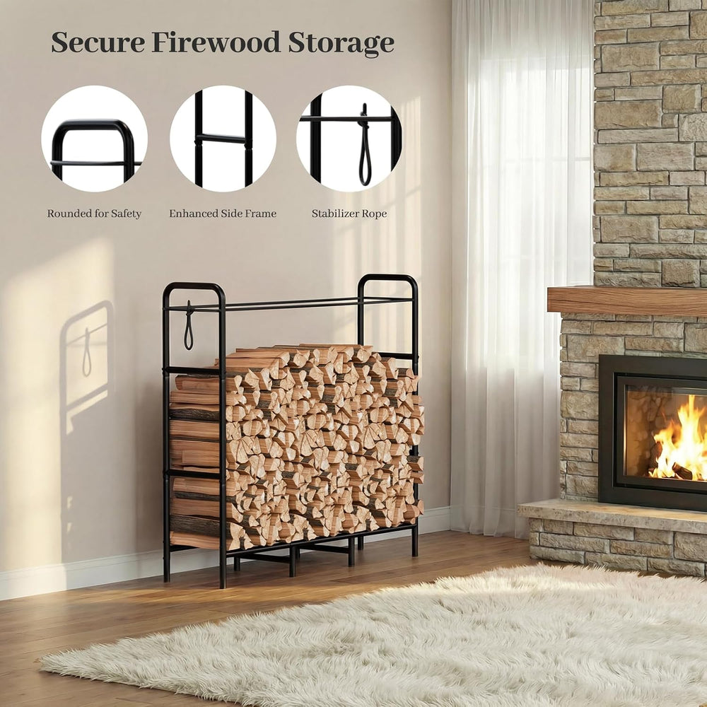 Firewood Rack 4FT Heavy Duty Metal Log Holder Stand for Fireplace