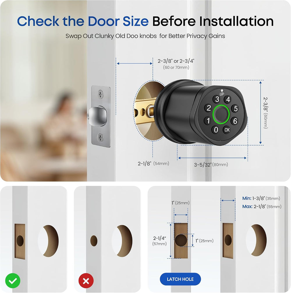 Keyless Entry Keypad Door Lock with Knob, Smart Door Lock with Fingerprint