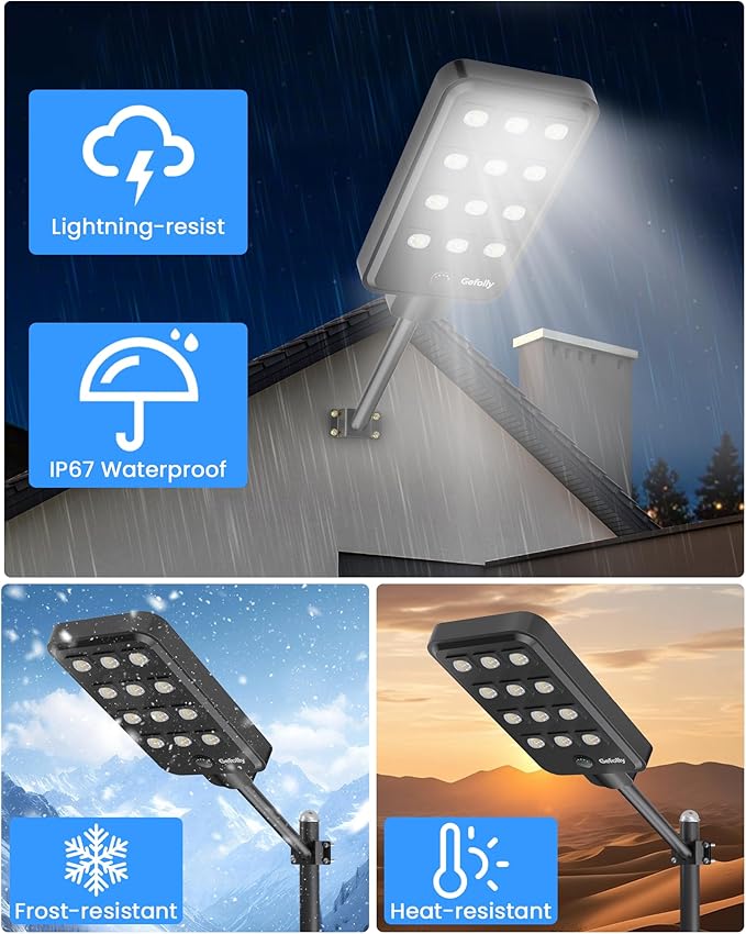 Gefolly G-13000W Solar Street Light Outdoor, Wide Angle Commercial Parking Lot