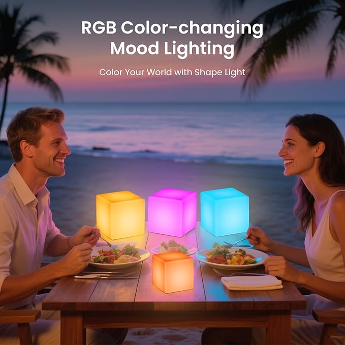 LOFTEK 7-inch LED Cube Night Lights: Rechargeable RGB 16 Colors Changing Light