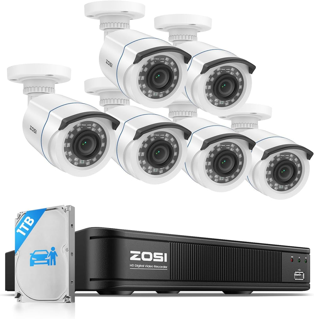 ZOSI 3K Lite Wired Security Camera System Outdoor, 6 x 1080p Camera,1TB HDD