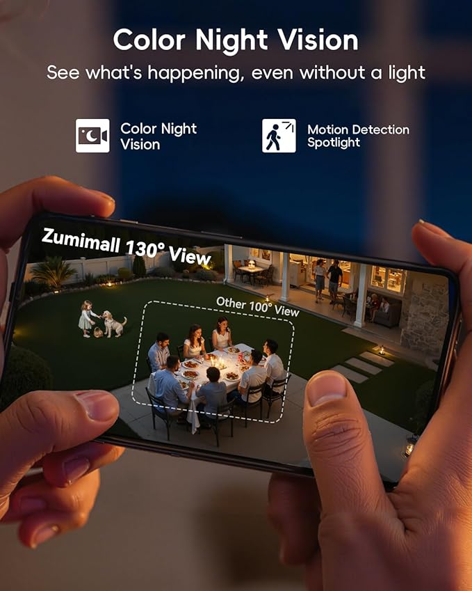 ZUMIMALL 2K Security Cameras Wireless Outdoor, Magnetic Mount, 130° View