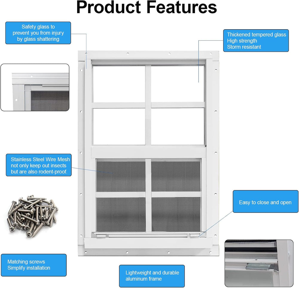 NeatiEase Upgraded Shed Windows 2 Pack, 30" x 30" Windows with Temp...