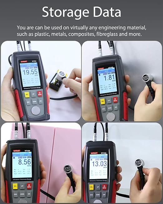 Wintact Digital Ultrasonic Thickness Gauge, Range 0.039 to 11.81 in
