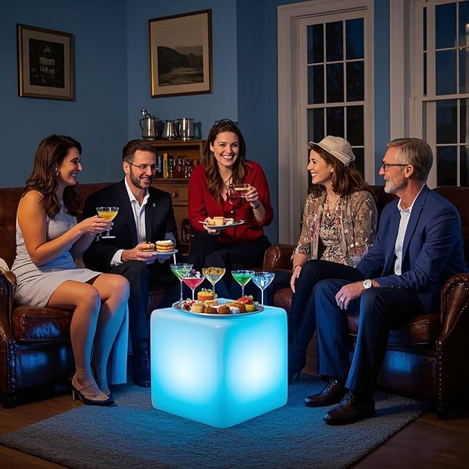 Mr.Go 15-Inch LED Cube Chair, 16 Dimmable RGB Colors Cube Seat w/Remote