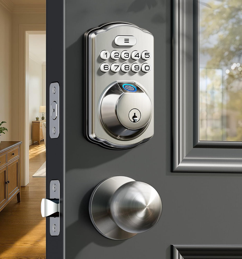 Veise KS02C Fingerprint Deadbolt Door Lock with Knob Set, Satin Nickel