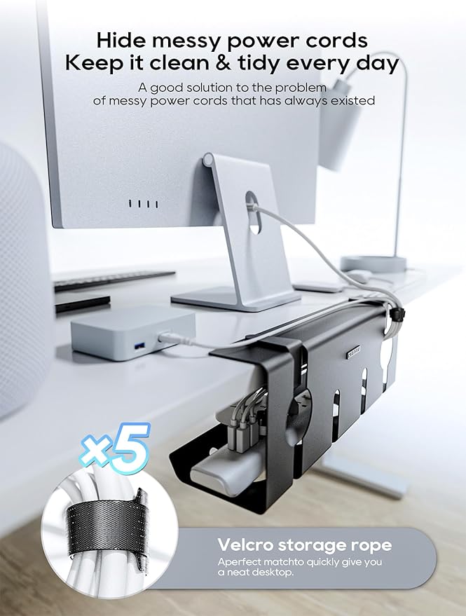 NODOCA No Drill Under Desk Cable Management Tray, Punch-Free Clamp on, Metal