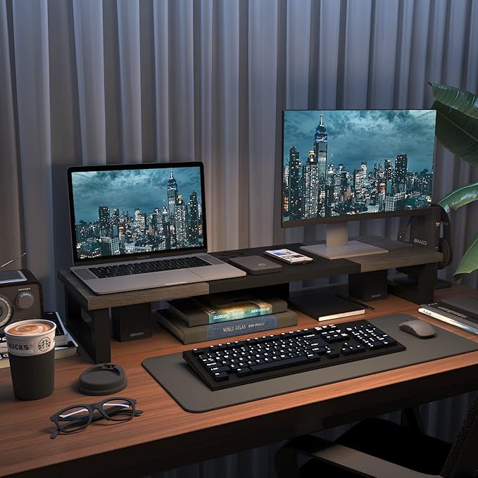 WESTREE Dual Monitor Stand Riser, Wood and Steel Monitor Stand Riser, Computer