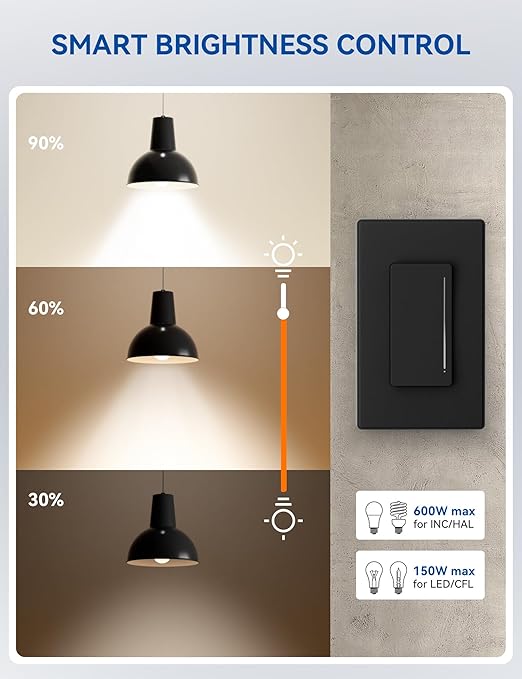 ELEGRP Smart Dimmer Light Switch DTR10, Single Pole Setup, 2.4GHz Wi-Fi Touch...