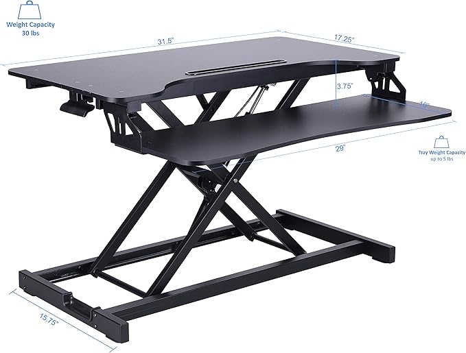 Rocelco Standing Desk Converter 31.5 Inch Sit Stand Up Dual Monitor Tabletop