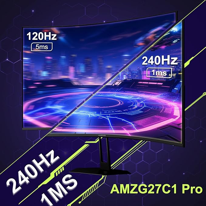 Amzfast 27 inch 240Hz Curved Gaming Monitor, FHD 1080P Monitor Gaming