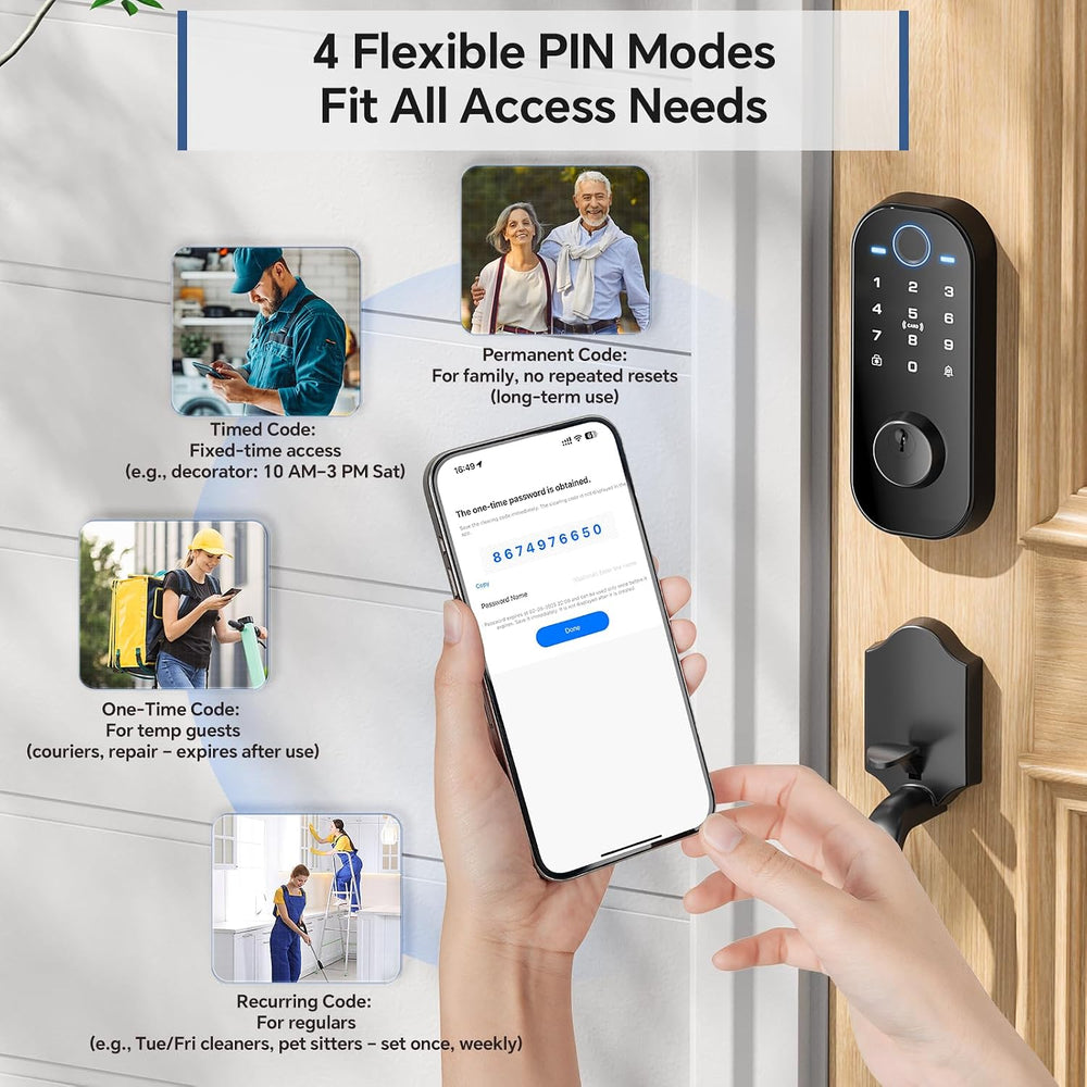 Ulecoce DL08H 7-in-1 Fingerprint Smart Door Lock for Front Door with Handle