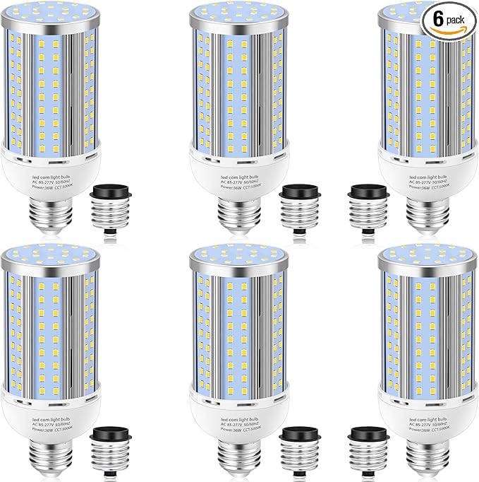 6 Pack 36W Corn LED Light Bulb, Fanless E26/E39 Medium/Large Mogul Base LED Cob