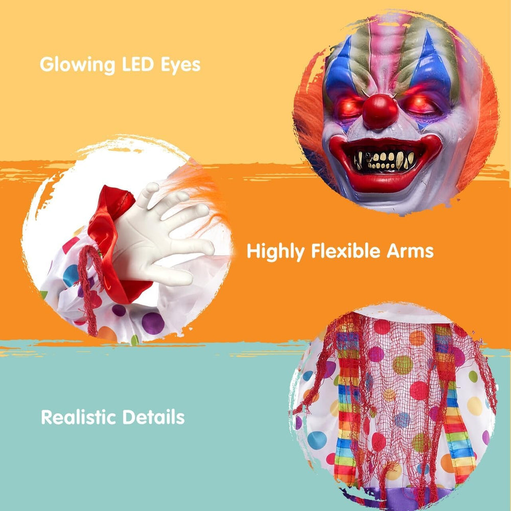 JOYIN 65" Halloween Hanging Clown Decoration Outdoor, Neon Face LED Talk...