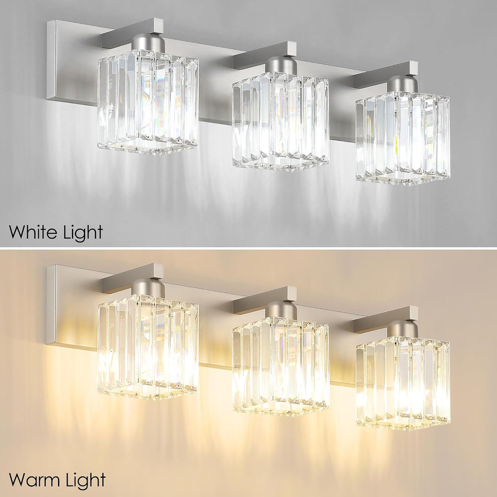 Aipsun Brushed Nickel Vanity Light Bathroom Lighting Fixtures 3 Light Crystal...