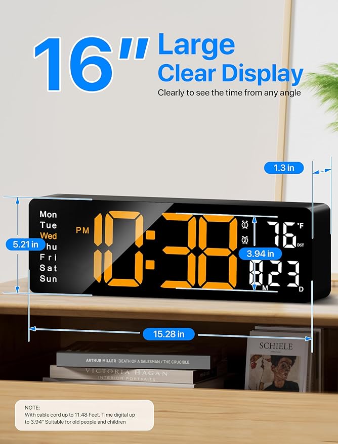 MASHI Digital Wall Clock, Auto-Dimming Wall Clock