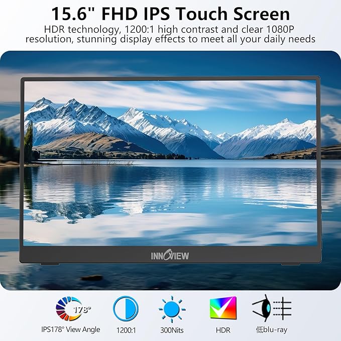InnoView Portable Monitor Touchscreen 15.6" 1080P 10-Point Touch Screen ...