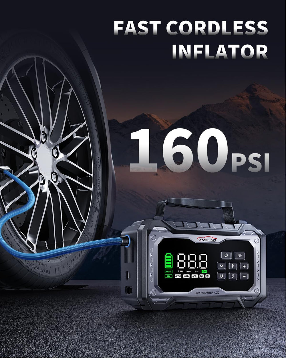 8000A Car Battery Jump Starter with 160PSI Air Compressor 165L/min Blower
