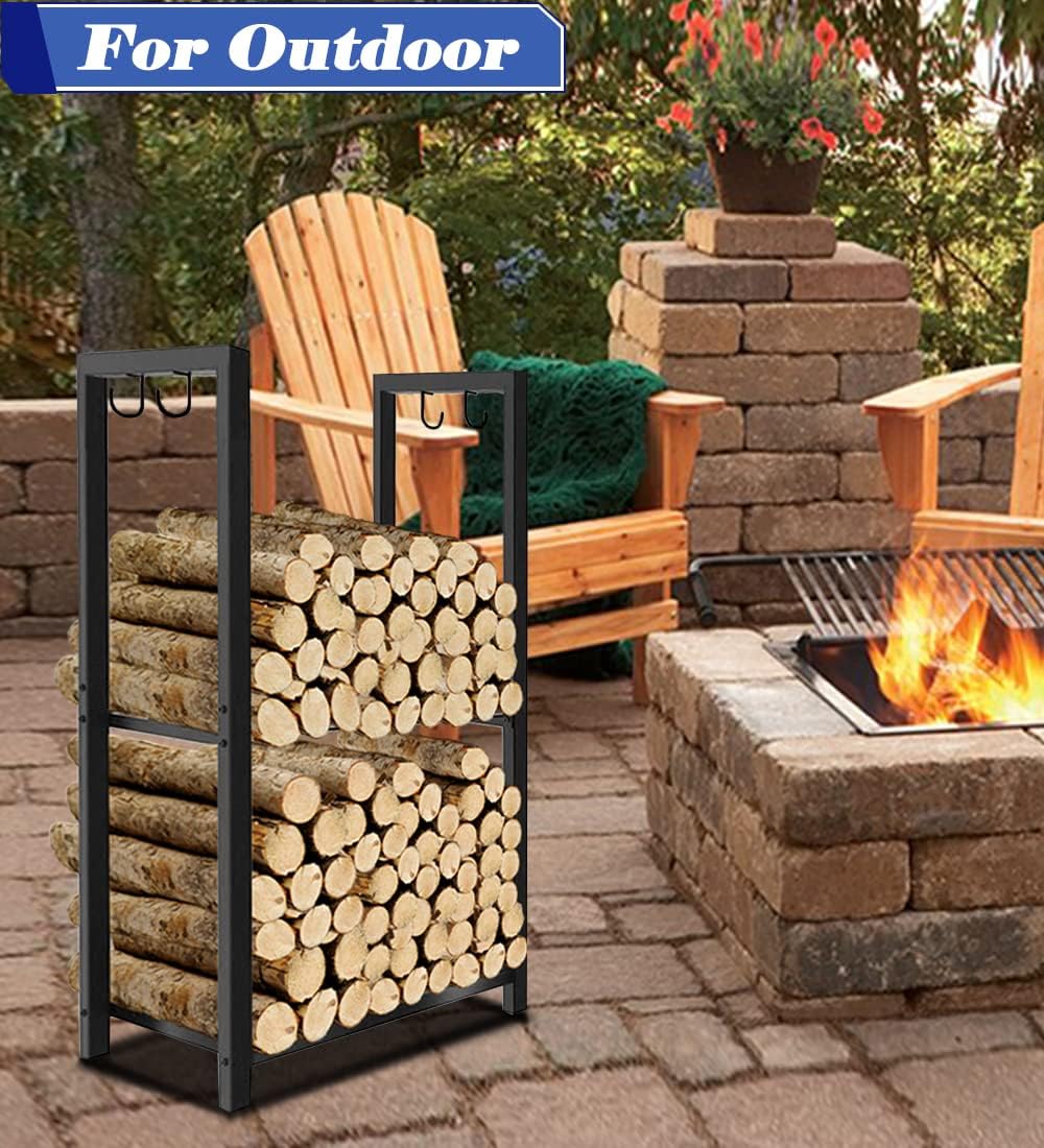 Koutemie Firewood Rack Indoor, 2 Tier Small Firewood Log Storage Holder