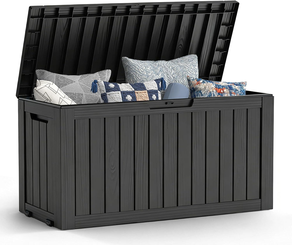 Mars Villa 72 Gallon Deck Box, Outdoor Storage Box, Outside Bin, Black